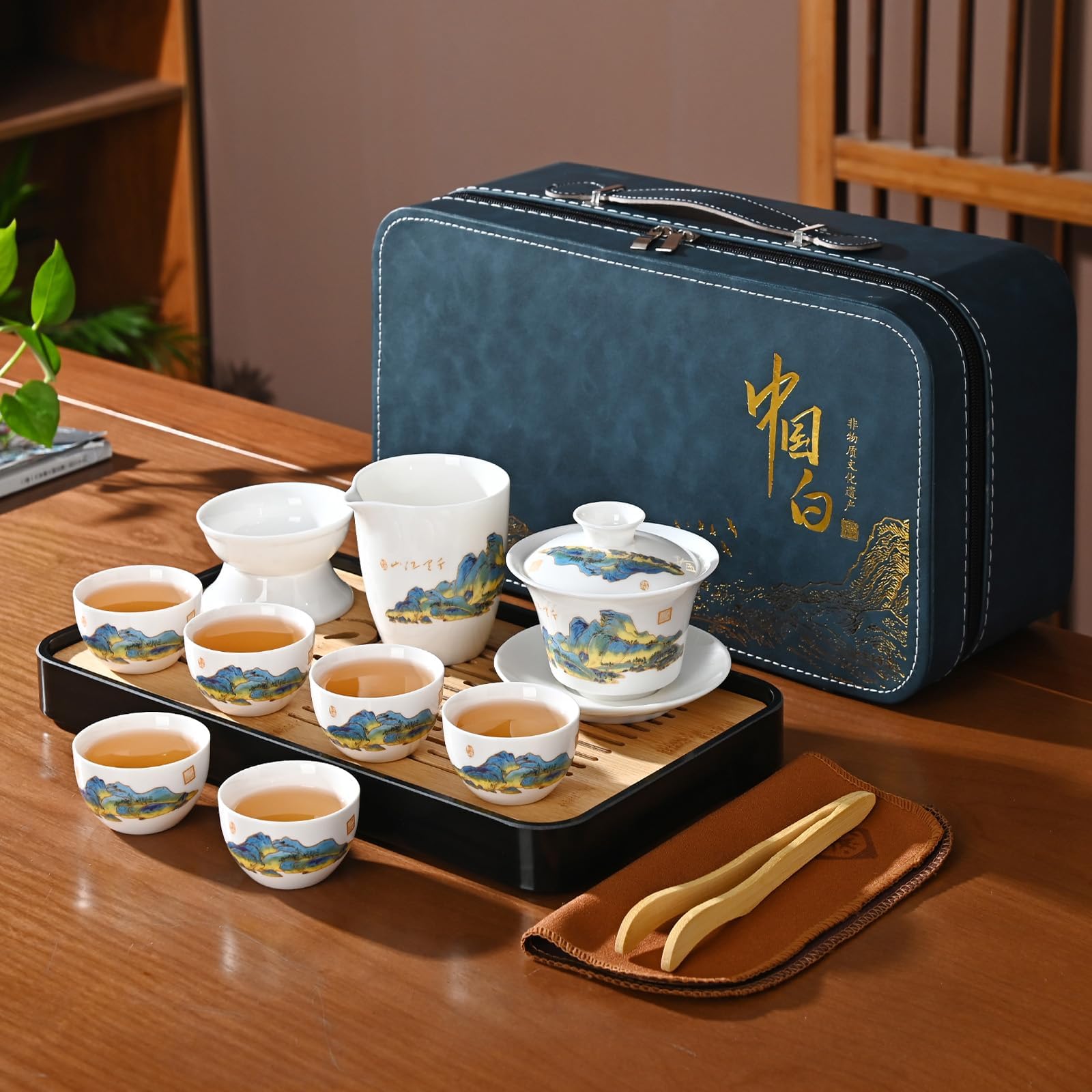 Amazon.co.jp: 中国茶セット、ホワイトジェイドティーセット、ゴン